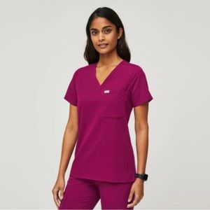 Figs Catrina One Pocket Scrub Top XS Dark Magenta
